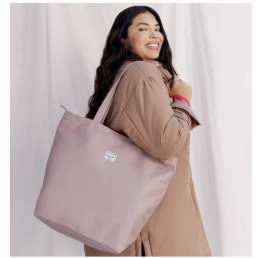 Herschel Supply Co Mica Tote Bag Ash Rose Mauve Tan Canvas Zip Top Large